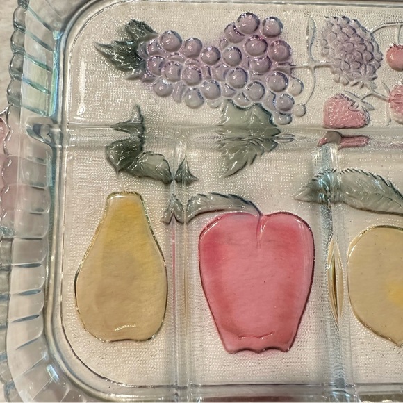 Vintage Pressed Indiana Glass 5-Section Fruit Design Relish Tray Serving Platter - Picture 7 of 13
